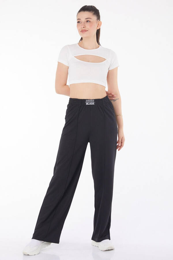 Plain Mid-Rise Women's Black Sweatpants - 25854 - 6