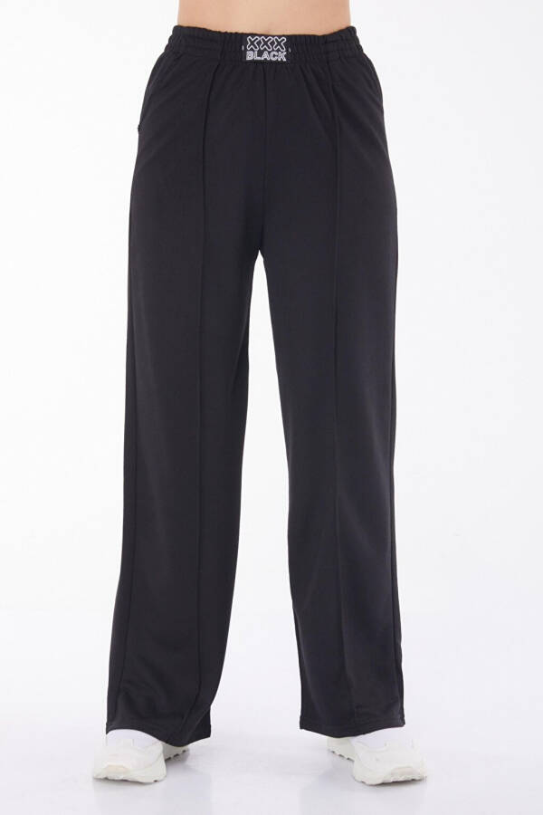 Plain Mid-Rise Women's Black Sweatpants - 25854 - 7