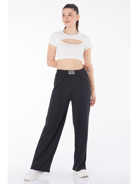 Plain Mid-Rise Women's Black Sweatpants - 25854 - 1