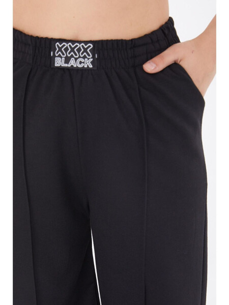 Plain Mid-Rise Women's Black Sweatpants - 25854 - 5