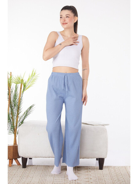 Plain Mid-Rise Women's Blue Tracksuit Bottoms - 2