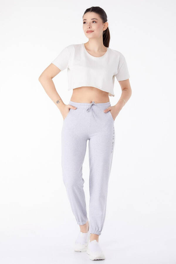 Plain Mid-Rise Women's Grey Sweatpants - 25327 - 14