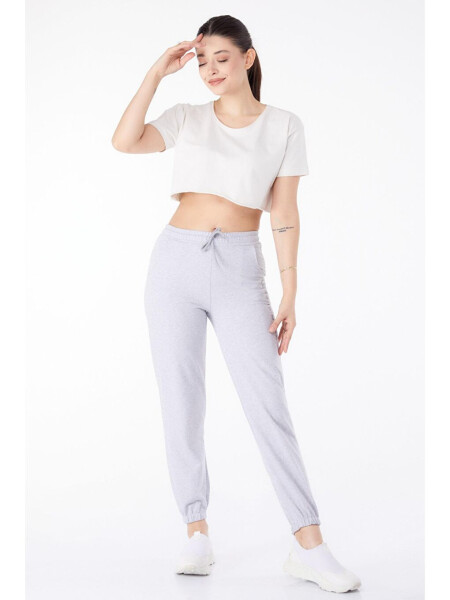 Plain Mid-Rise Women's Grey Sweatpants - 25327 - 7