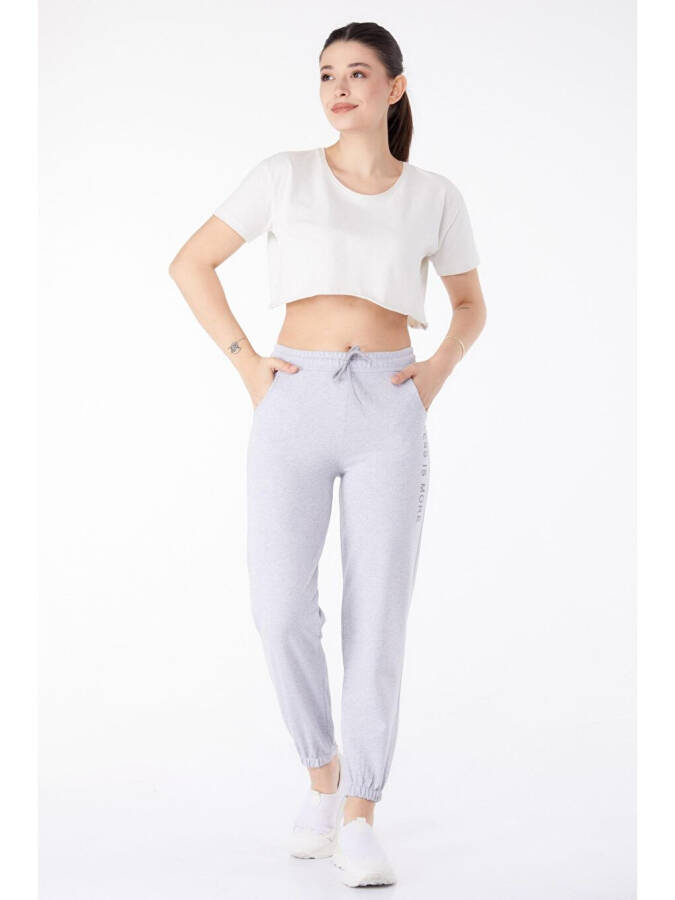 Plain Mid-Rise Women's Grey Sweatpants - 25327 - 8