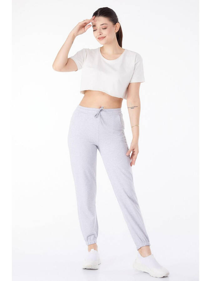 Plain Mid-Rise Women's Grey Sweatpants - 25327 - 1