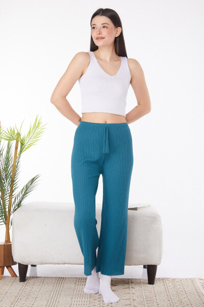 Plain Mid-Rise Women's Petrol Pajama Bottoms - 25855 - 7