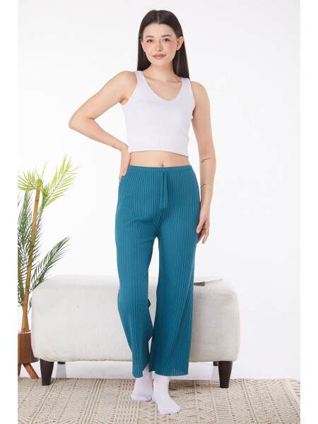 Plain Mid-Rise Women's Petrol Pajama Bottoms - 25855 - 1