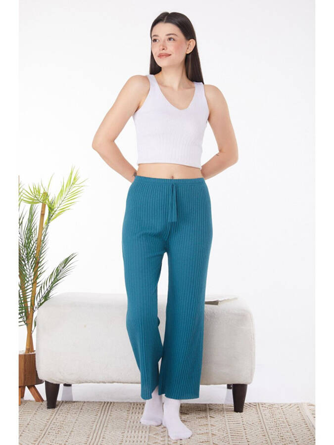 Plain Mid-Rise Women's Petrol Pajama Bottoms - 25855 - 2