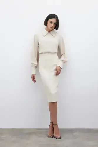 Plain Pencil Skirt - Beige - 1