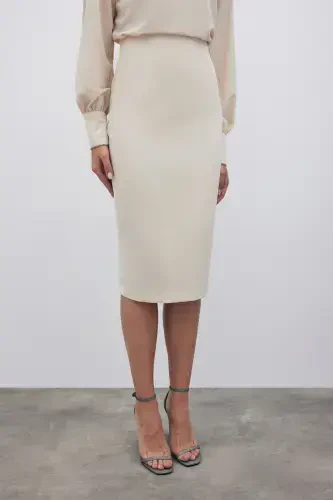 Plain Pencil Skirt - Beige - 5