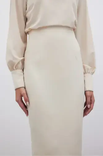 Plain Pencil Skirt - Beige - 6