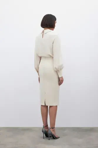 Plain Pencil Skirt - Beige - 7