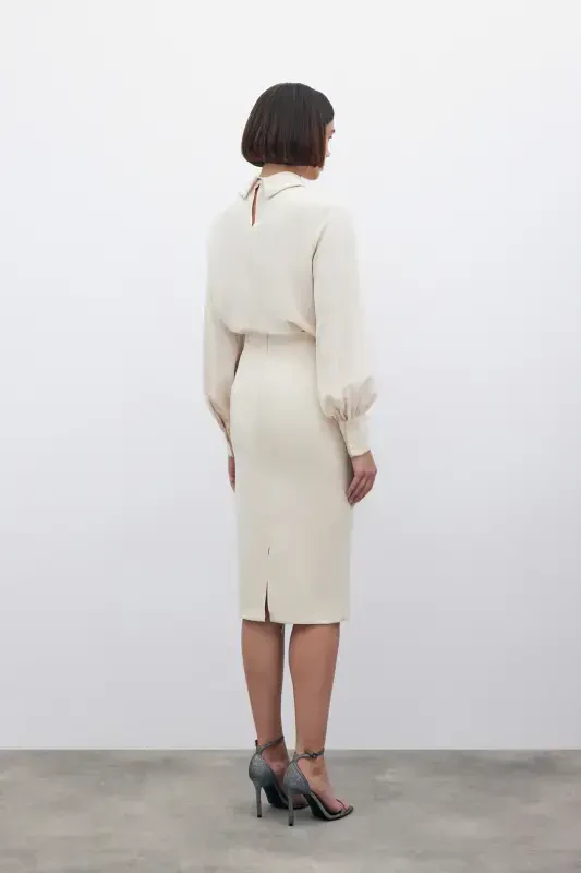 Plain Pencil Skirt - Beige - 7