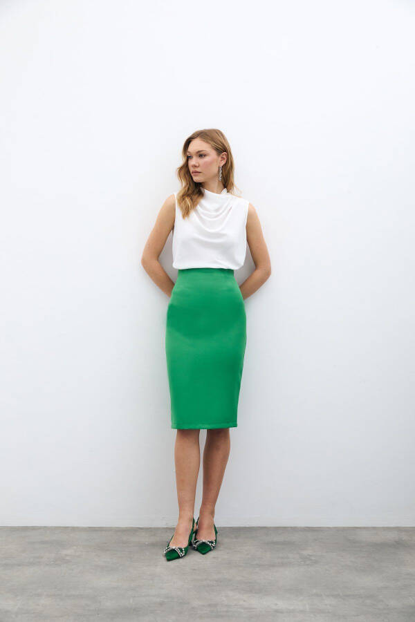 Plain Pencil Skirt - Green - 1