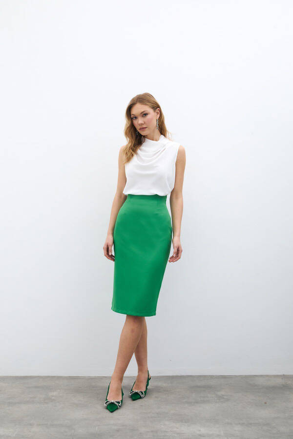 Plain Pencil Skirt - Green - 2
