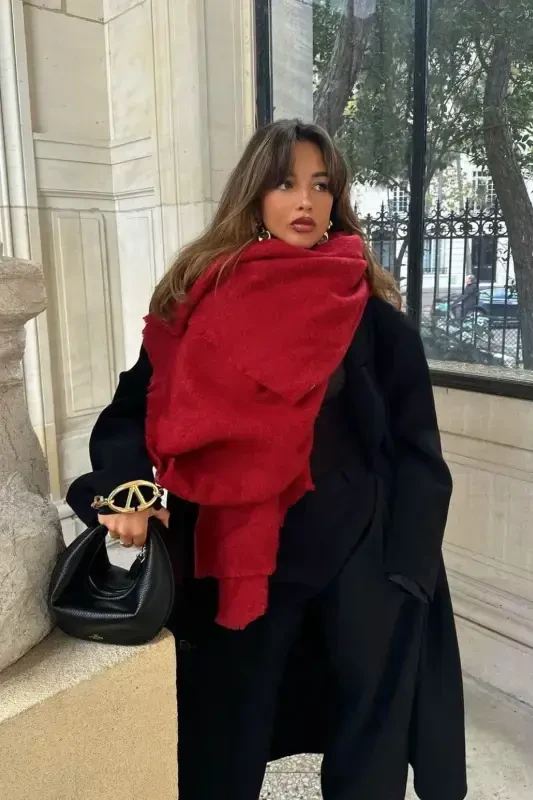 Plain Red Thick Soft Scarf - 1