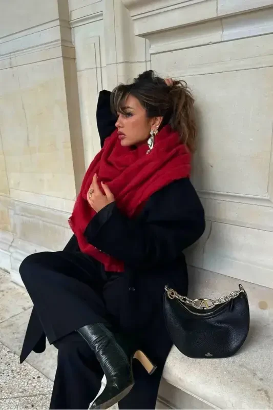 Plain Red Thick Soft Scarf - 2