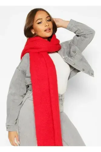 Plain Red Thick Soft Scarf - 3