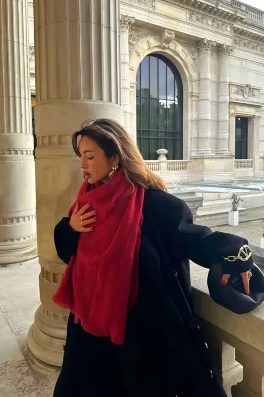 Plain Red Thick Soft Scarf - 5