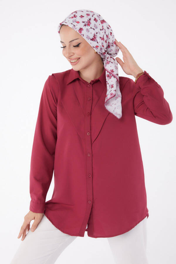 Plain Shirt Collar Women Burgundy Shirt - 13247 - 1