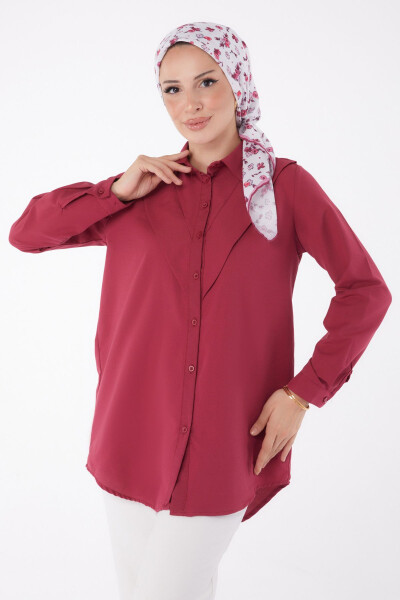 Plain Shirt Collar Women Burgundy Shirt - 13247 - 2