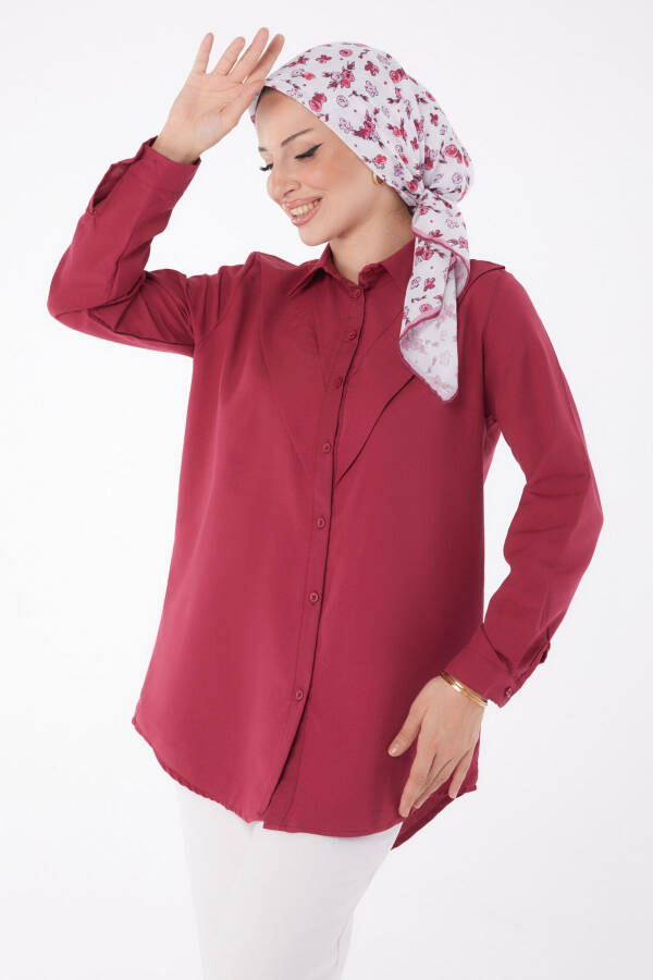 Plain Shirt Collar Women Burgundy Shirt - 13247 - 3