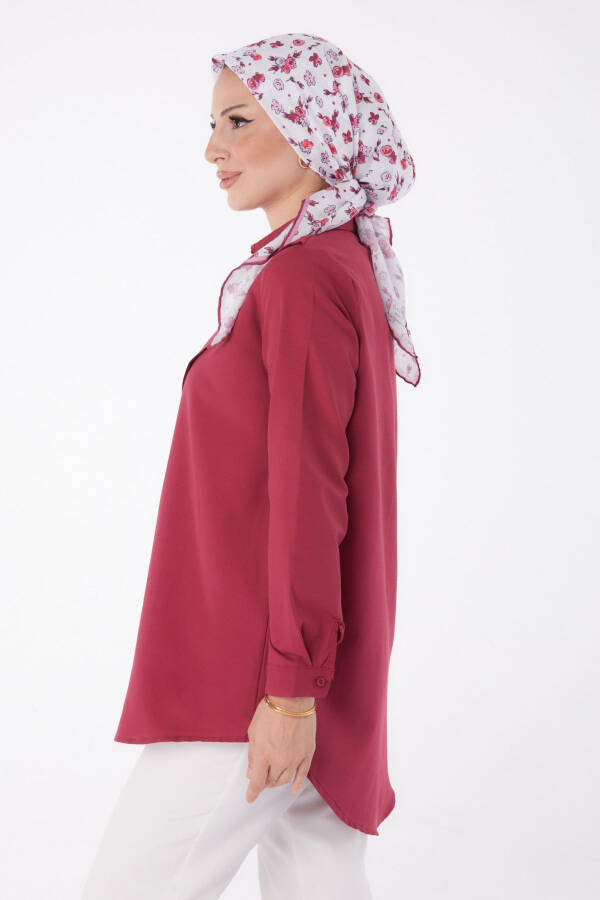 Plain Shirt Collar Women Burgundy Shirt - 13247 - 4