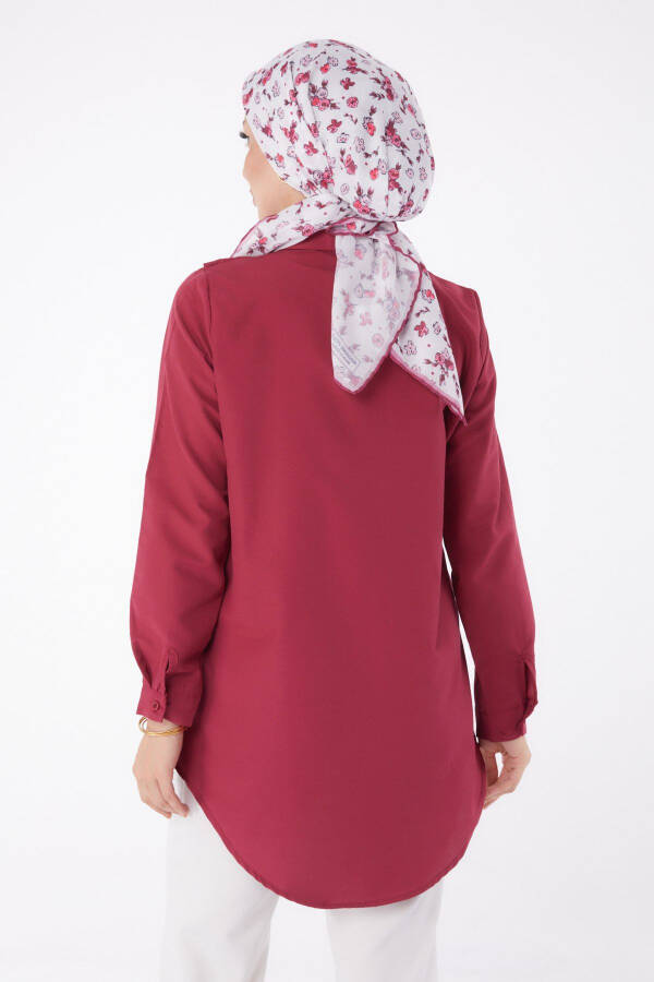 Plain Shirt Collar Women Burgundy Shirt - 13247 - 5