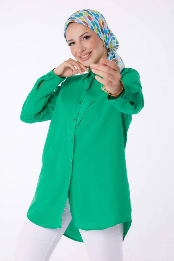 Plain Shirt Collar Women Green Shirt - 13247 - 1