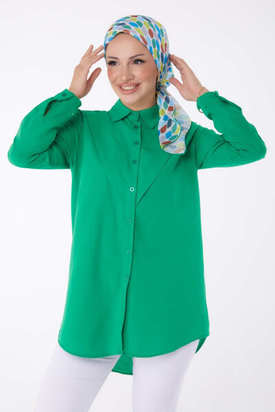 Plain Shirt Collar Women Green Shirt - 13247 - 2