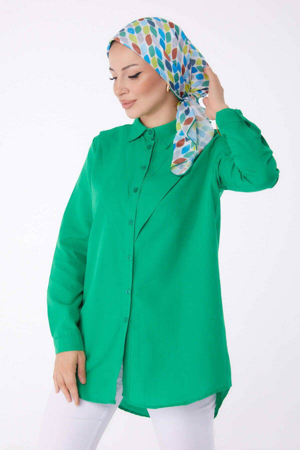 Plain Shirt Collar Women Green Shirt - 13247 - 3