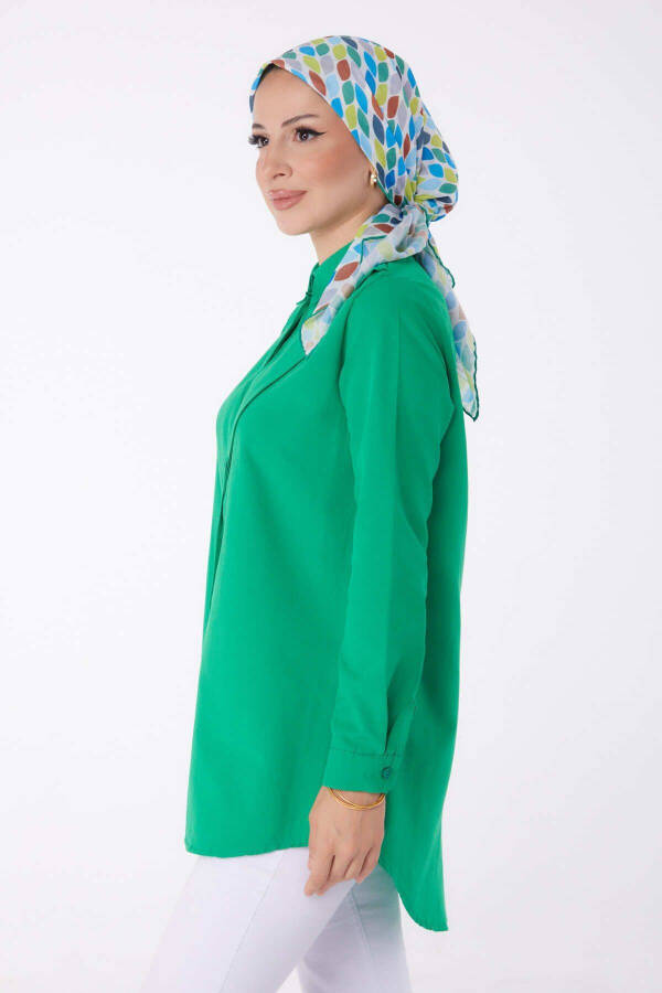 Plain Shirt Collar Women Green Shirt - 13247 - 4