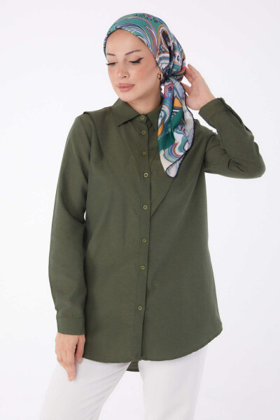 Plain Shirt Collar Women Khaki Shirt - 13247 - 2