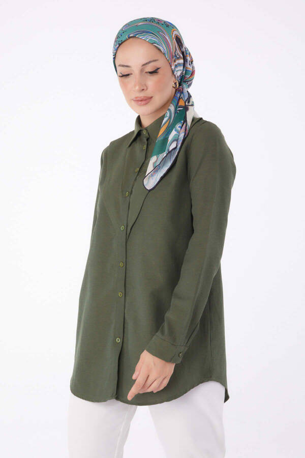 Plain Shirt Collar Women Khaki Shirt - 13247 - 3