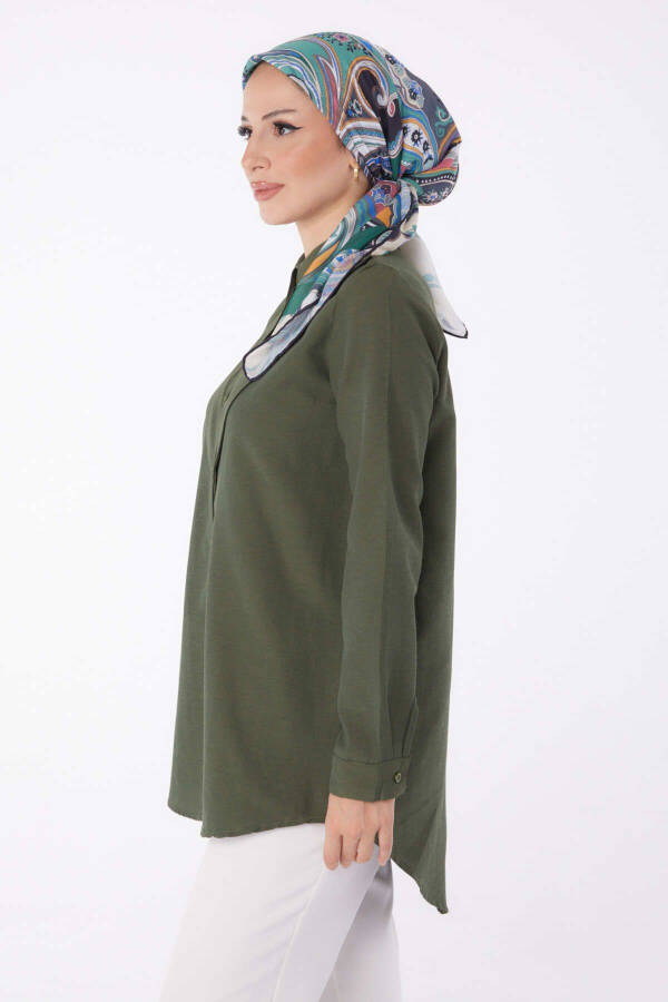 Plain Shirt Collar Women Khaki Shirt - 13247 - 4