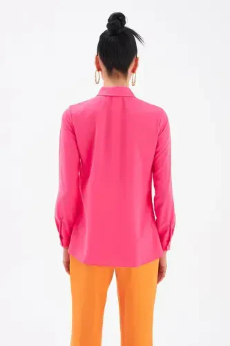 Plain Shirt with Chain Accessory - Fuchsia - 6