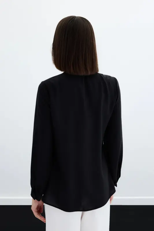 Plain Shirt with Tie Neck - Black - 8