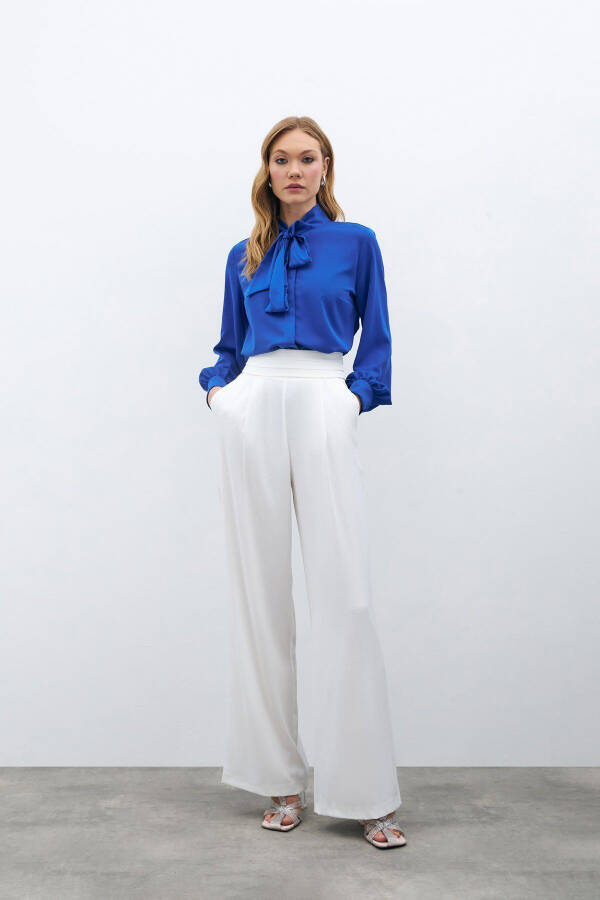 Plain Shirt with Tie Neck - Sax Blue - 5