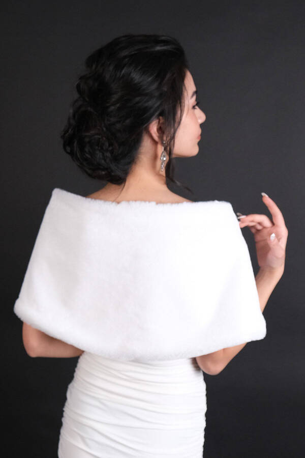 Plain White Soft Bridal Fur Bolero Stole Fur - 5