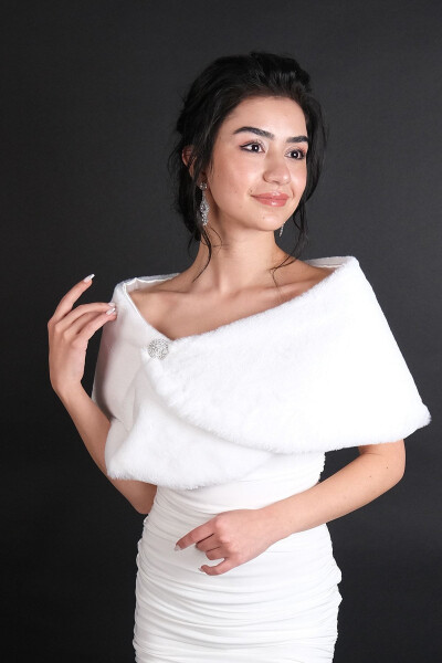 Plain White Soft Bridal Fur Bolero Stole Fur - LIMELIA
