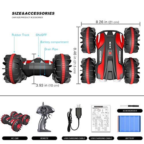 Plaj Oyuncakları Uzaktan Kumandalı Araba - Amfibi Su Geçirmez Araçlar RC Araba Çocuklar İçin 6-12 Yaş Havuz Göl Açık Hava Tüm Arazi Kara Su Teknesi Doğum Günü Hediyeleri Erkek Kız 6 7 8 9 10 11 12 13 Yaş - 3