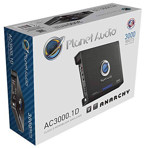 Planet Audio AC3000.1D Class D Monoblock Car Amplifier - 3000 High Output, 1 Ohm, Low Level Inputs, Low Pass Crossover, Hook Up to Subwoofer for Bass - 6
