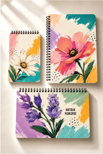 Planlama Seti | 3 Ayrı Özel Ürün | Günlük Planlayıcı | Haftalık Planlayıcı | To-do List | Flowers - Flowers - 1