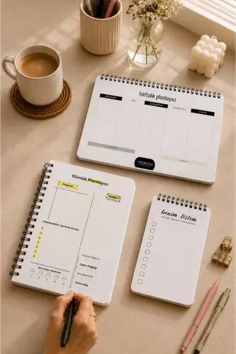 Planlama Seti | 3 Ayrı Özel Ürün | Günlük Planlayıcı | Haftalık Planlayıcı | To-do List | Flowers - Flowers - 3