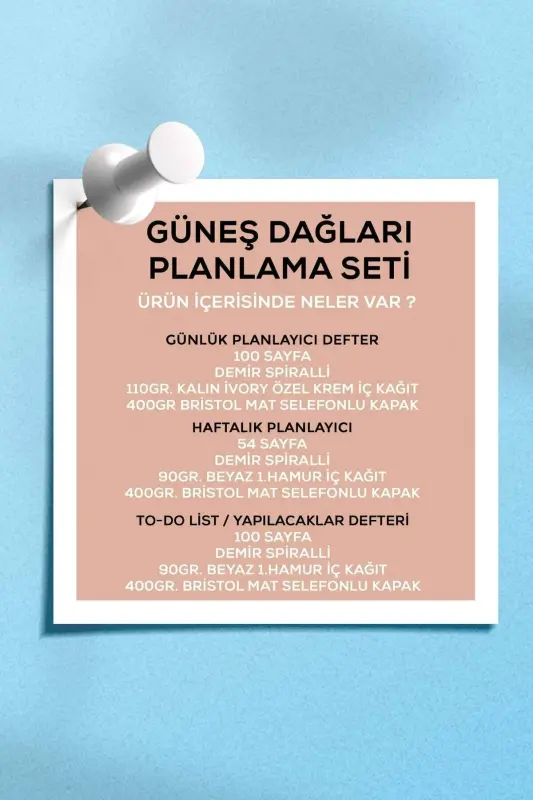 Planlama Seti | 3 Ayrı Özel Ürün | Günlük Planlayıcı | Haftalık Planlayıcı | To-do List-Güneş Dağları - 3