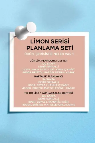 Planlama Seti | 3 Ayrı Özel Ürün | Günlük Planlayıcı | Haftalık Planlayıcı | To-do List | Limon - Limon - 6