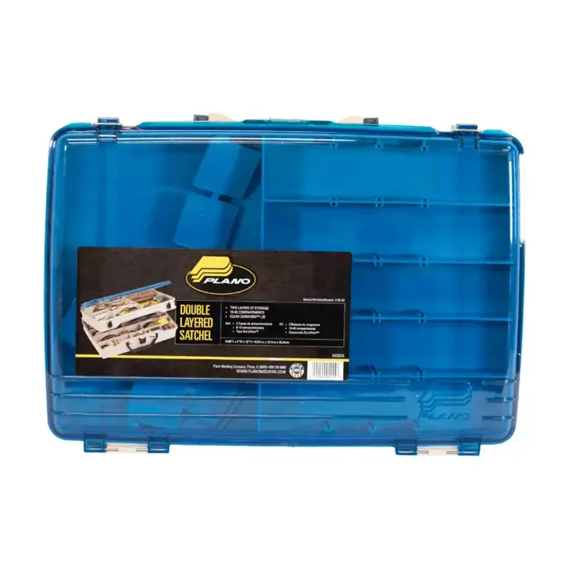 Plano Two Tier Satchel Tackle Box, Aqua Blue/Sandstone, 16.88”L x 12”W x 5”H - PLANO