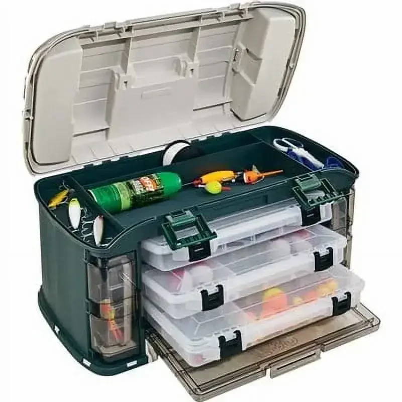 Plano Outdoor Sports Angled Fishing Tackle Box Storage System, Green / Tan, 11.5oz - 5