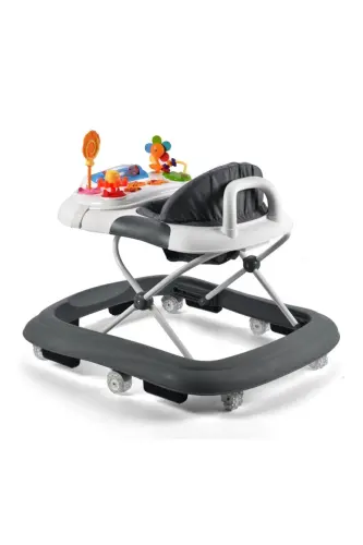 Plano Oyuncaklı Müzikli 3 Kademeli Örümcek Bebek Yürüteci Beyaz Gri-Gri - 2