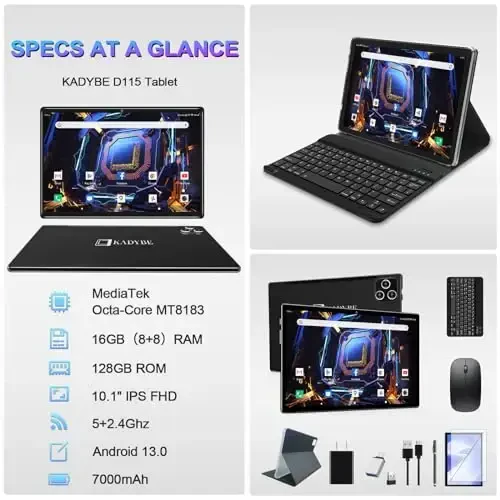 Planshet 10.1 dyuym Android 13 planshetlar 2025 So‘nggi Android planshetlar 128GB ROM+16GB RAM (8+8 Virtual), Klaviaturasi bor 2 v 1 planshet, Kuchli Sakkiz yadroli+13MP Kamera, 1TB TF Kengaytiriladigan, FHD WiFi Tableta PC - 2